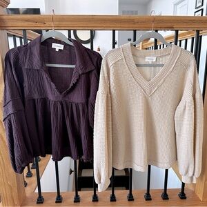 2-pc. Lot Bohme Women’s Small Shirts Peplum Balloon Sleeve Blouse